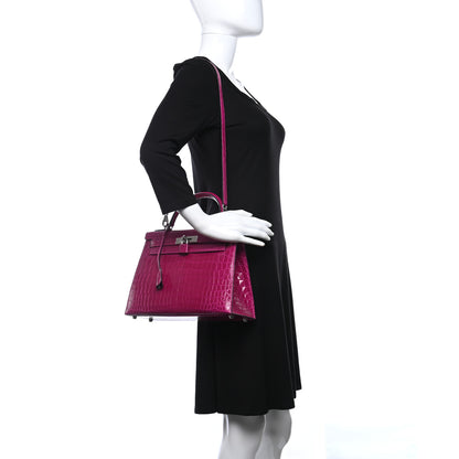 Hermes Shiny Niloticus Crocodile Kelly Sellier 28 Rose Scheherazade 2 of 11