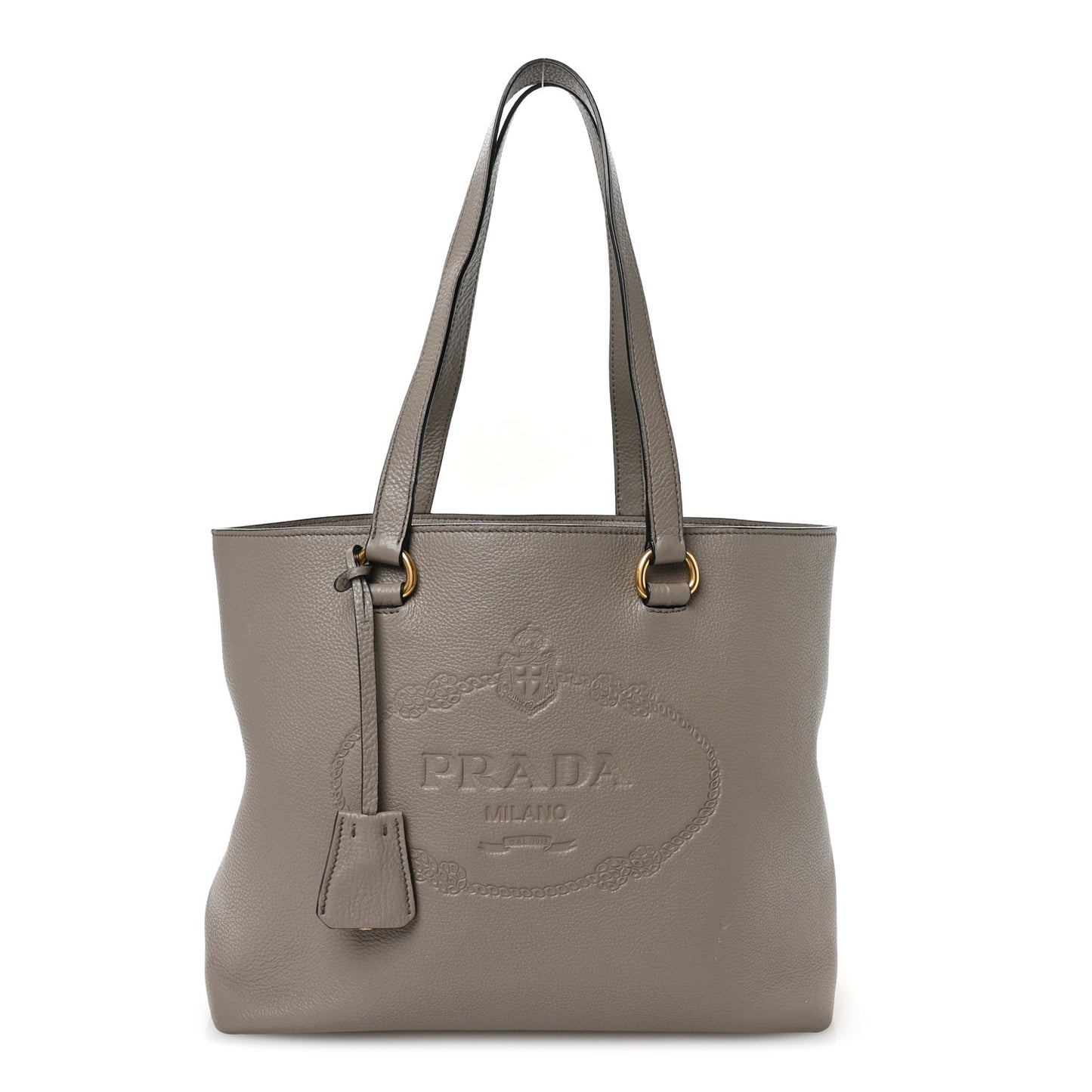 Vitello Phenix Embossed Logo Tote Argilla