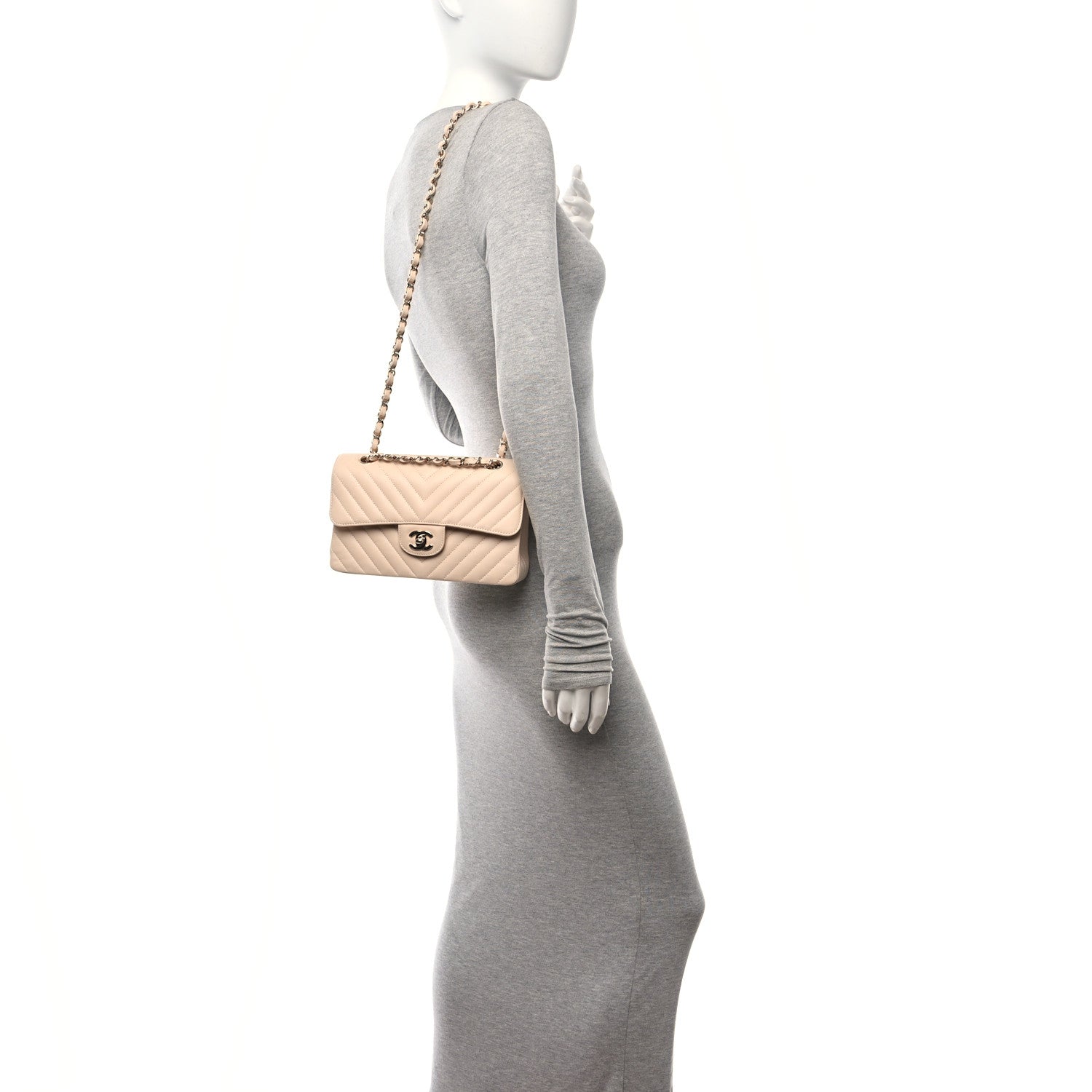 Chanel Caviar Chevron Quilted Small Double Flap Beige 2 of 11