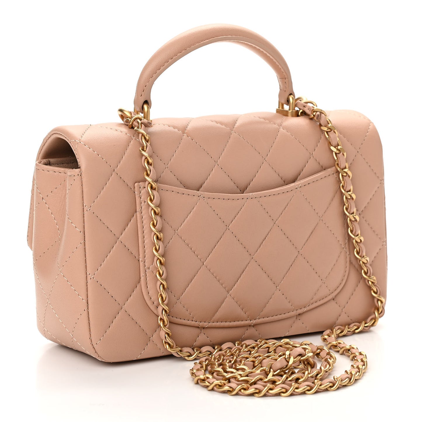 Lambskin Quilted Mini Top Handle Rectangular Flap Beige