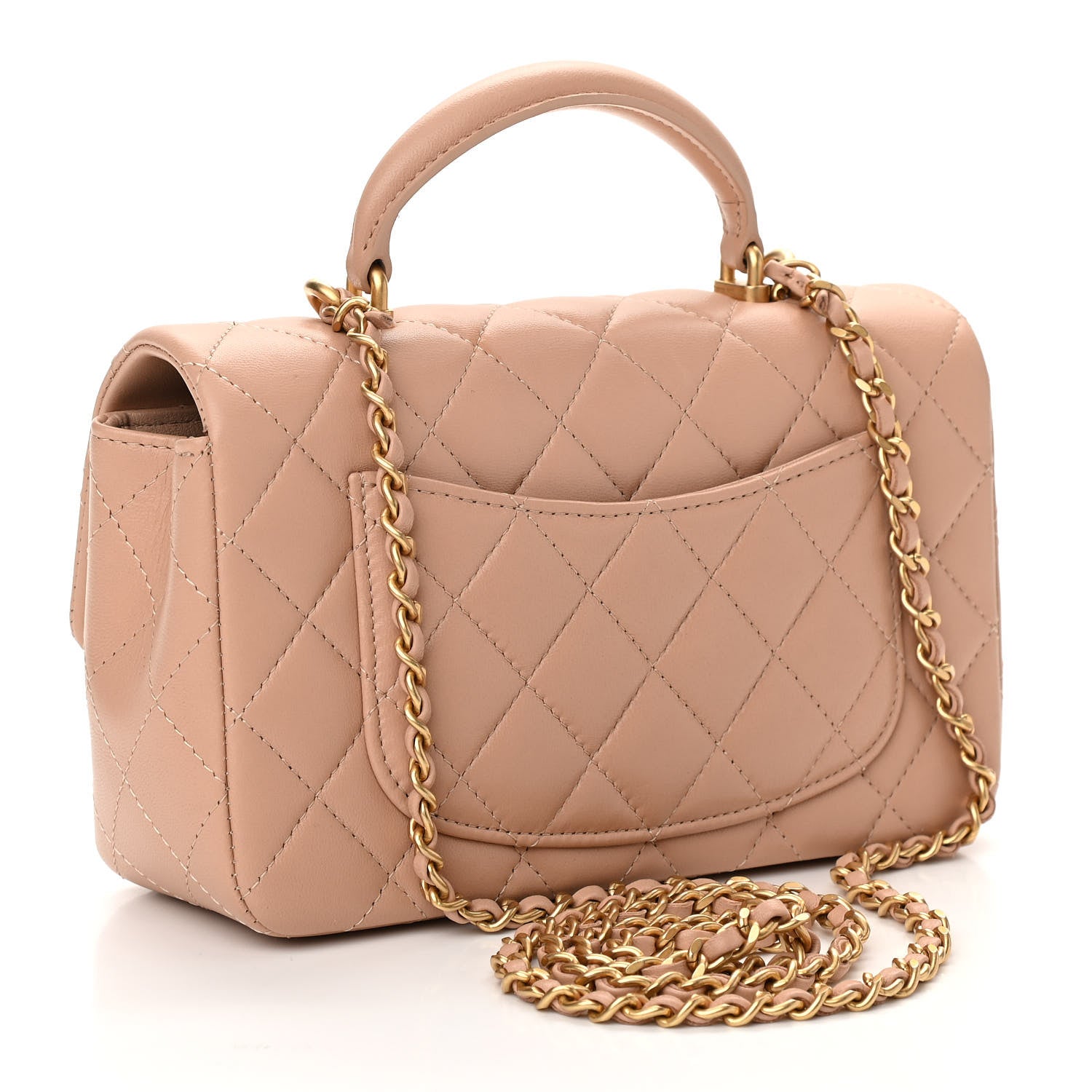 Chanel Lambskin Quilted Mini Top Handle Rectangular Flap Beige 3 of 10