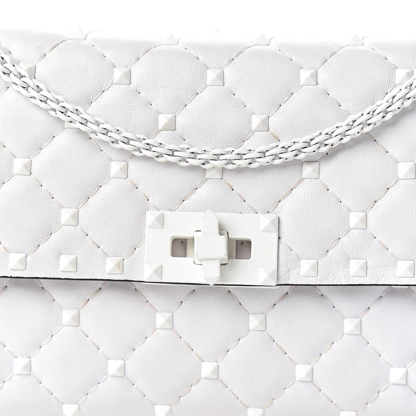 Lambskin Free Rockstud Spike Wallet on Chain Optic White