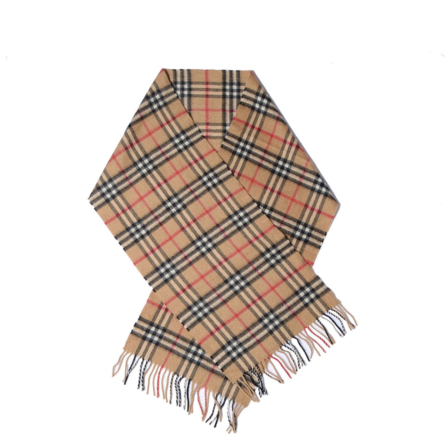 Cashmere House Check Fringe Scarf Camel