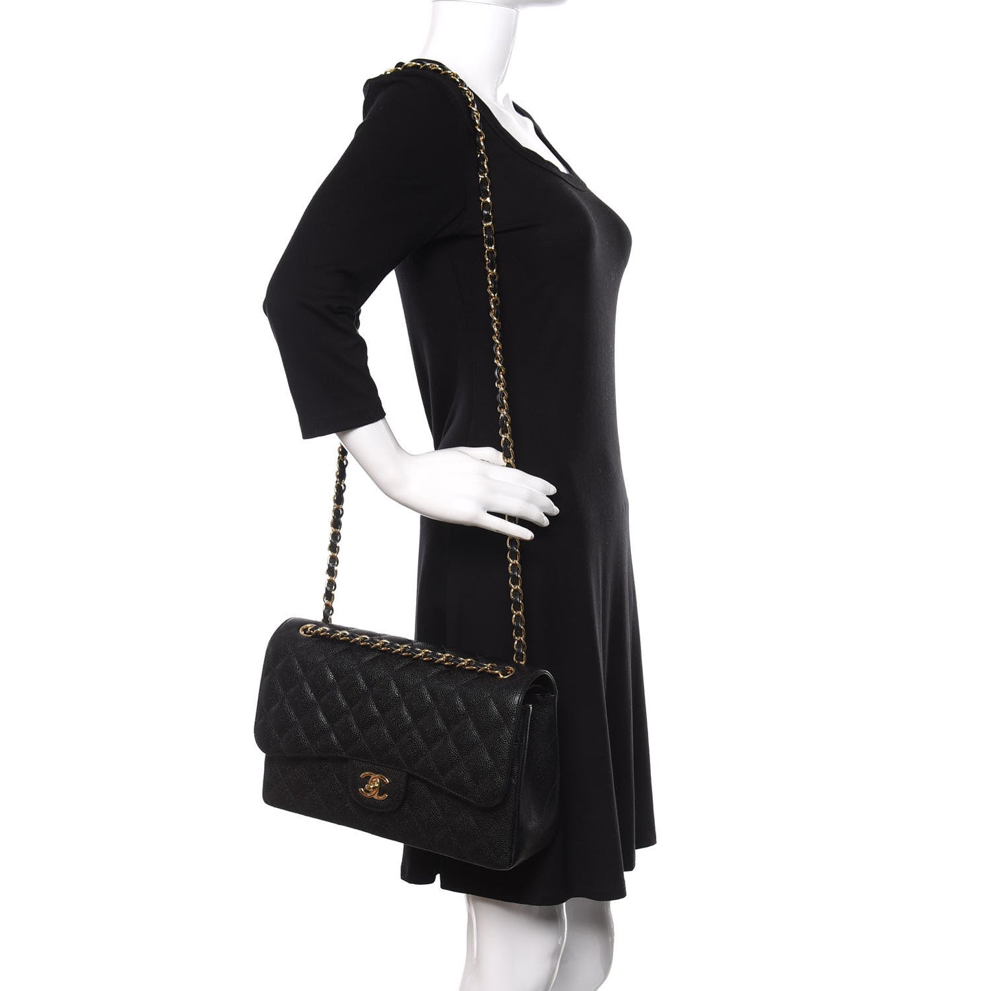 Caviar Quilted Jumbo Double Flap Black