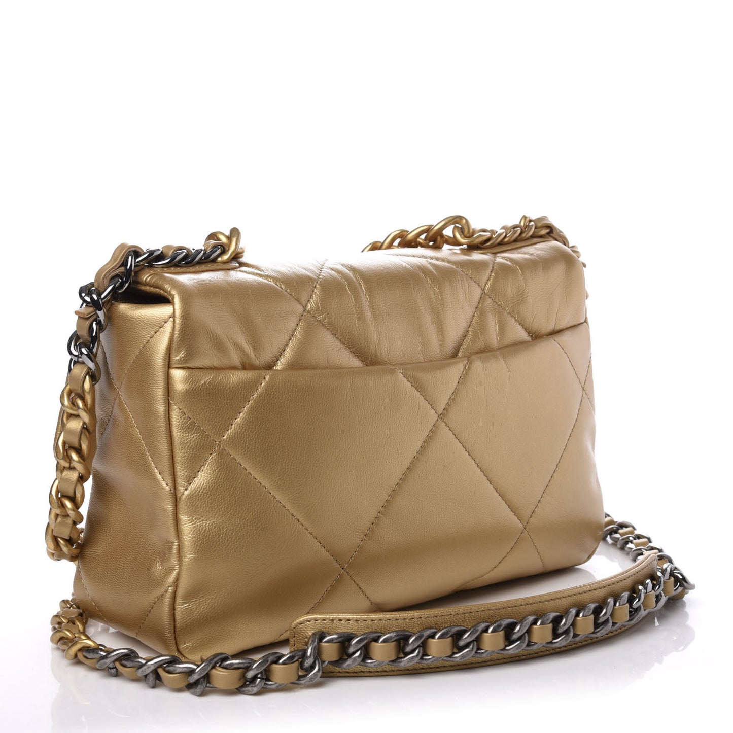 Metallic Goatskin Quilted Medium 19 Flap Gold