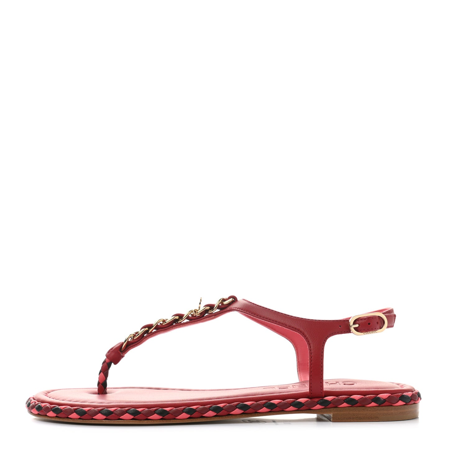 Lambskin Chain Thong Sandals 36 Dark Red
