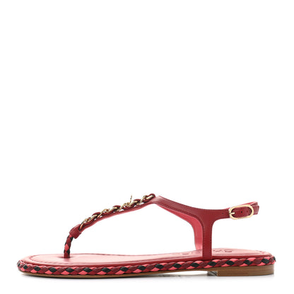 Chanel Lambskin Chain Thong Sandals 36 Dark Red 1 of 8