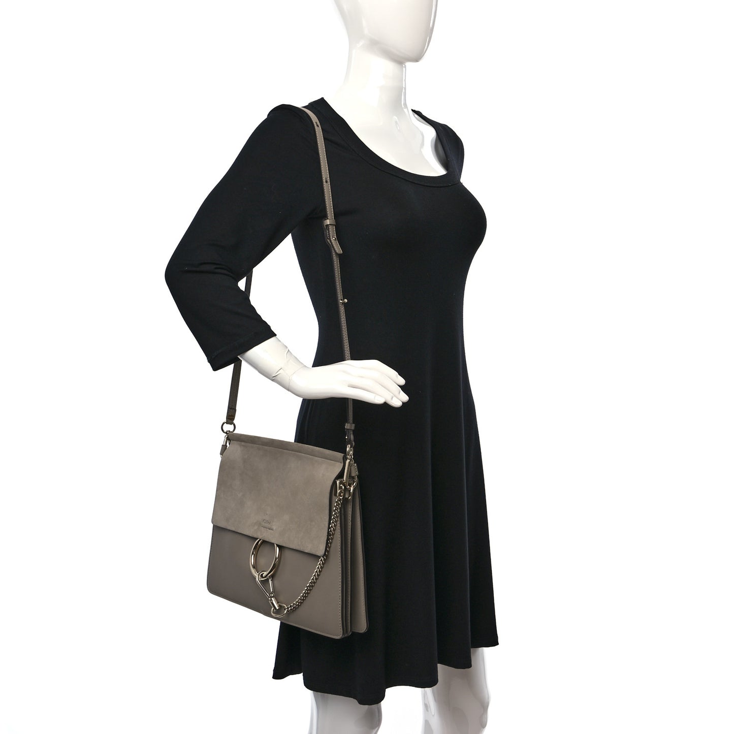 Calfskin Suede Medium Faye Shoulder Bag Motty Grey