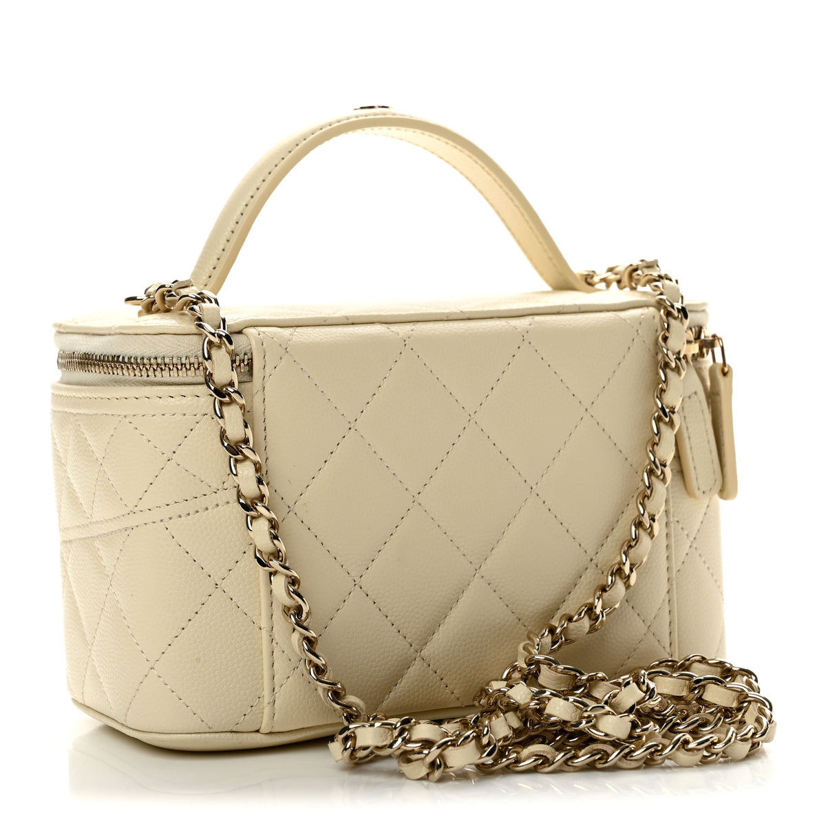 Caviar Quilted Trendy Handle Mini Vanity Ecru
