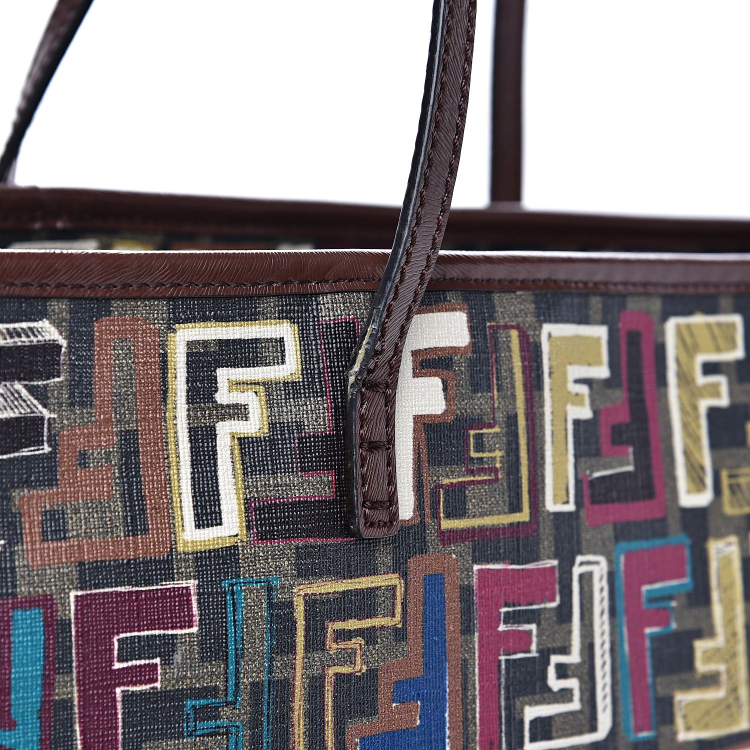 Fendi Zucca Spalmati Vitello FF Multicolor Medium Roll Tote Tobacco Multicolor Marrone 13 of 14