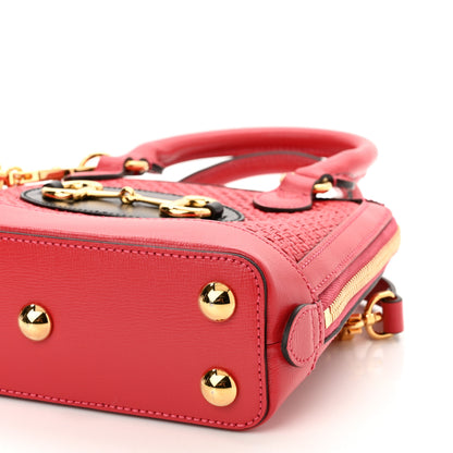 Gucci Straw Azalea Calfskin Woven Mini Horsebit 1955 Top Handle Bag Coral Wave Black 10 of 10