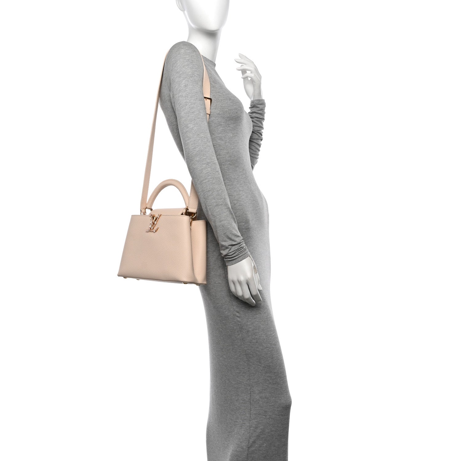 Louis Vuitton Taurillon Bloom Capucines BB Powder Beige 2 of 14
