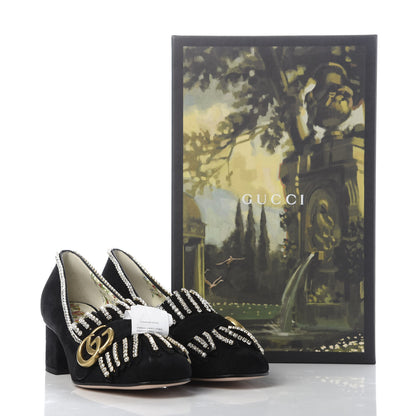 Gucci Kid Scamosciato Crystal GG Marmont Fringe 50mm Loafer Pumps 35.5 Black 10 of 10