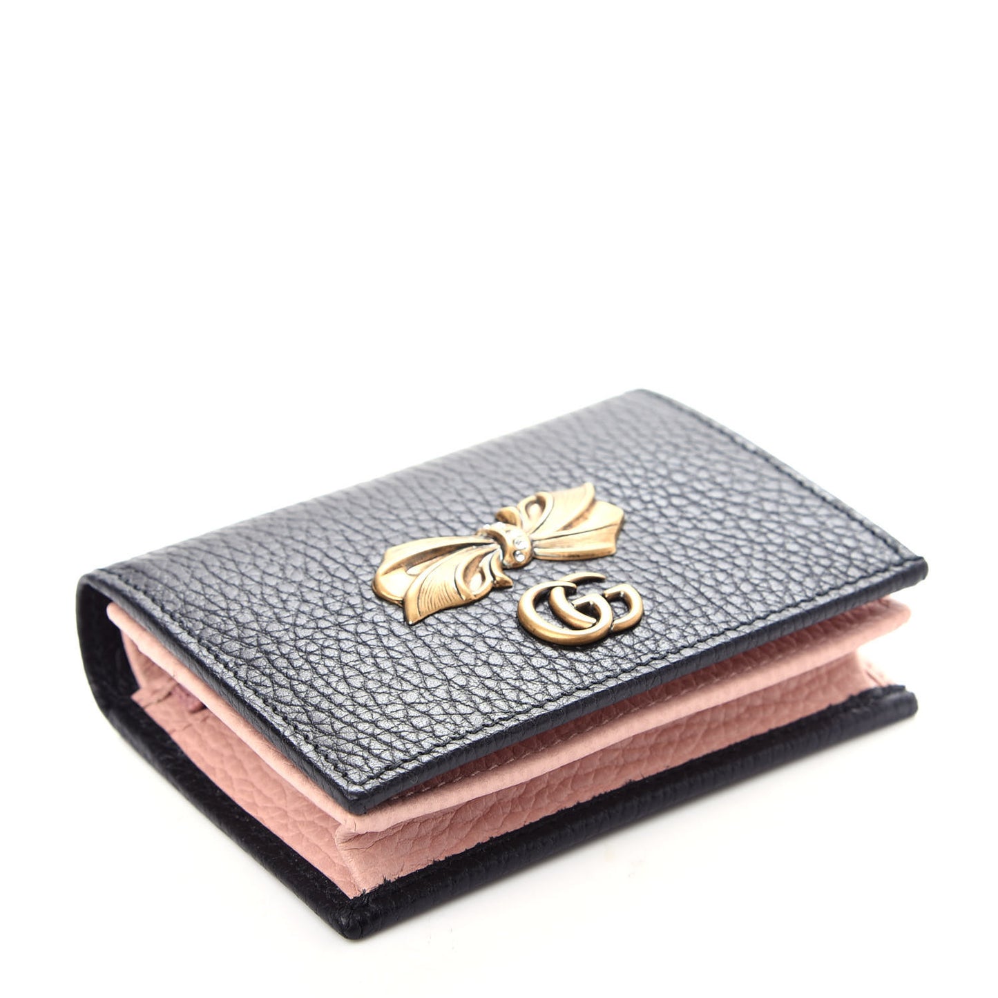Calfskin GG Marmont Bow Card Case Black