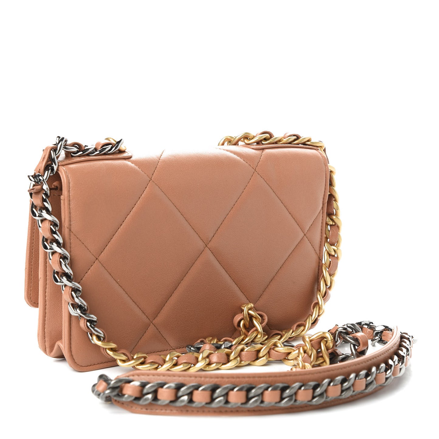 Lambskin Quilted 19 Wallet On Chain WOC Brown