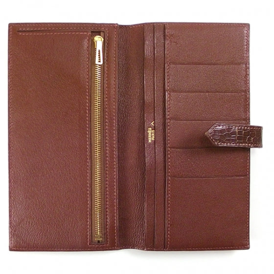 Hermes Crocodile Bearn Bi-Fold Wallet Brown 5 of 8