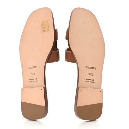 Hermes Box Calfskin Oran Sandals 37.5 Gold 6 of 10