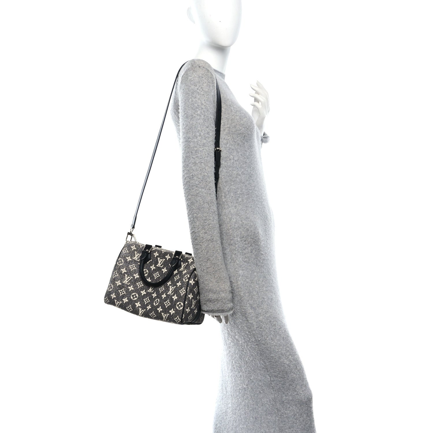 Louis Vuitton Denim Monogram Jacquard Speedy Bandouliere 25 Black 2 of 12