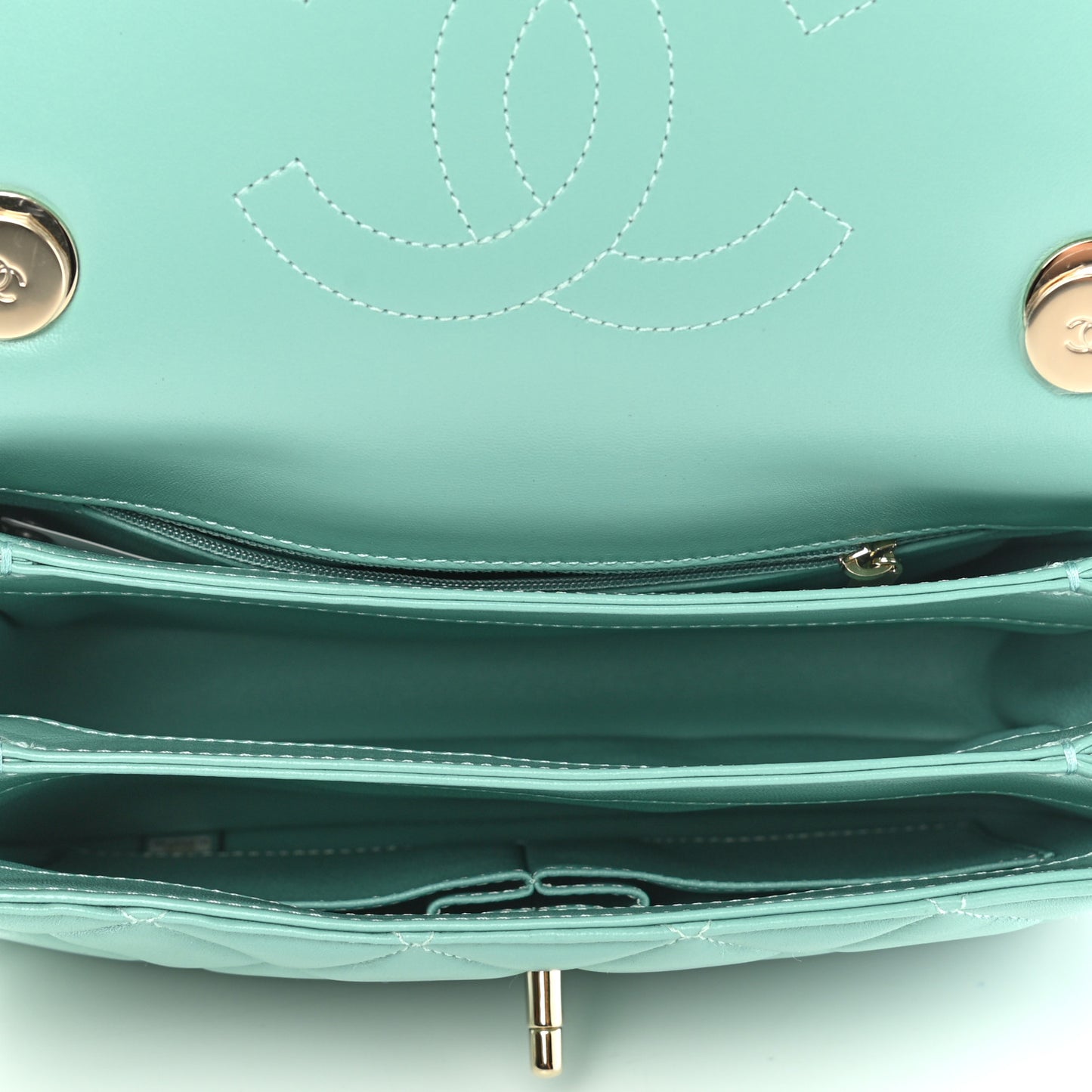 Lambskin Quilted Small Trendy CC Flap Dual Handle Bag Light Green