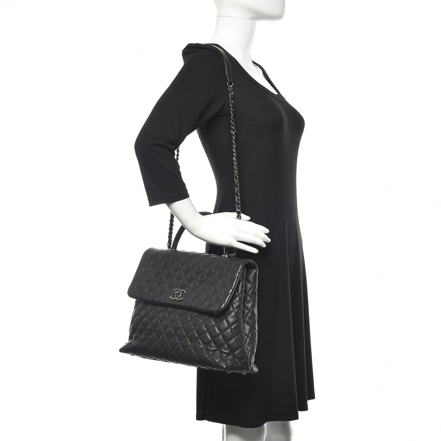 Caviar Quilted Large Coco Handle Flap Black