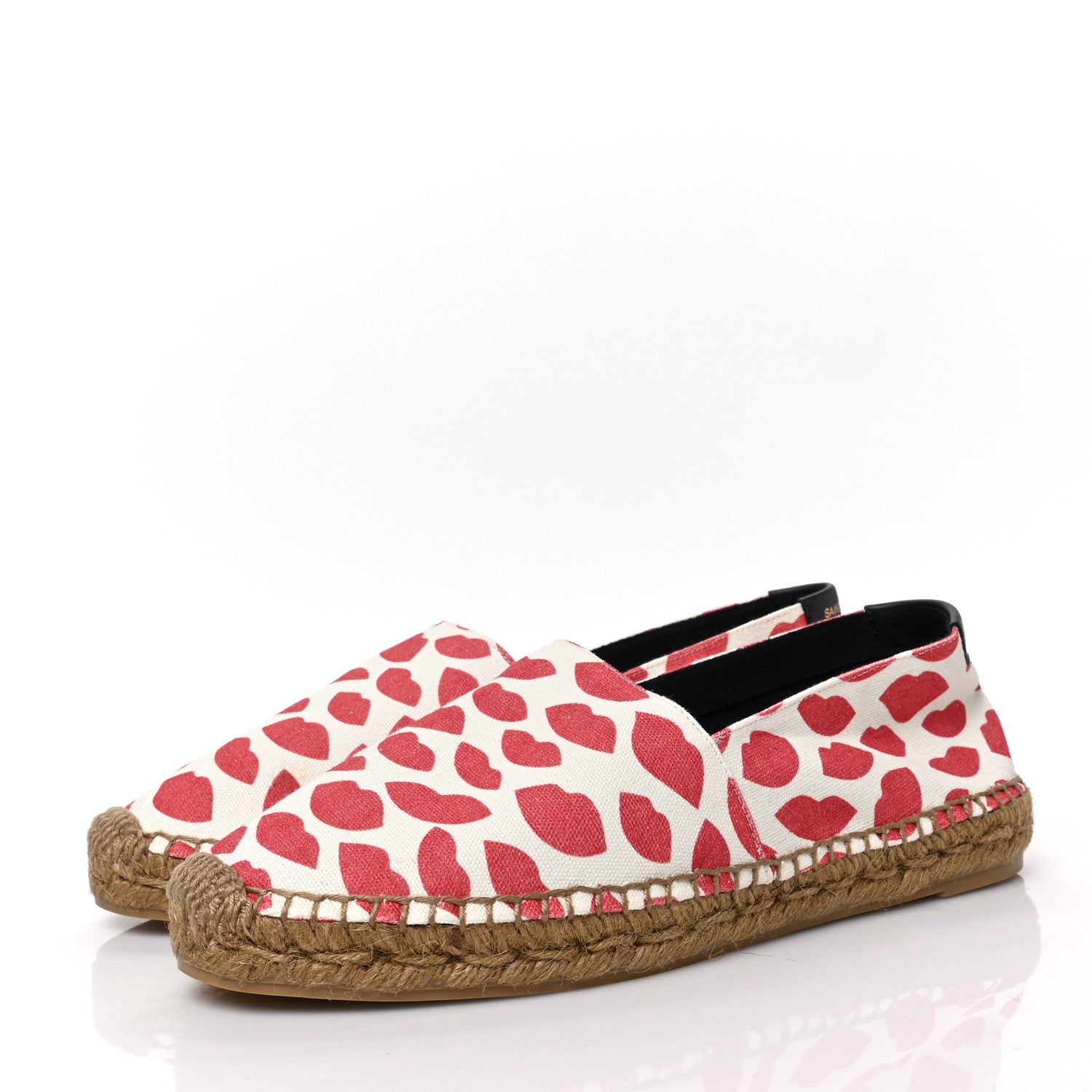 Saint Laurent Lip Print Canvas Espadrilles 39 Bianco Rosso Black 3 of 9