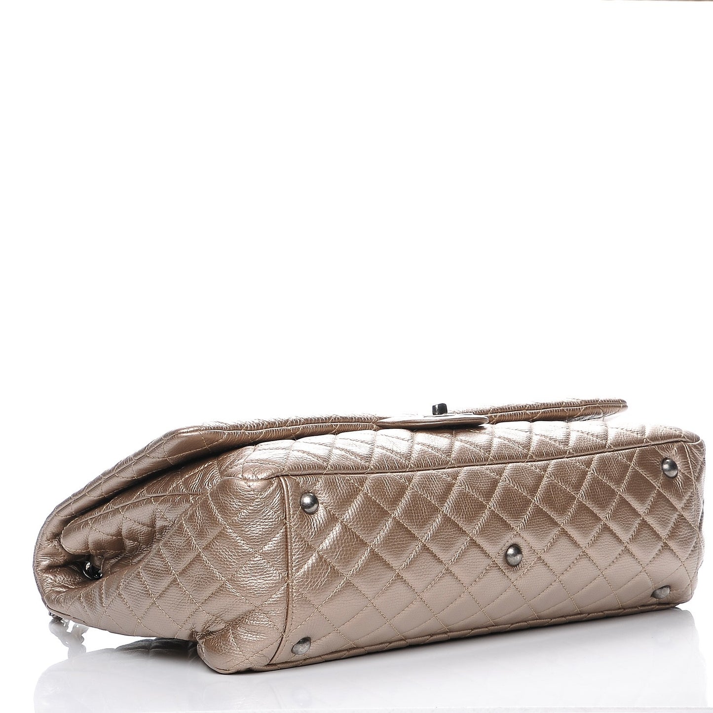 Metallic Calfskin Quilted XXL Travel Flap Bag Gold