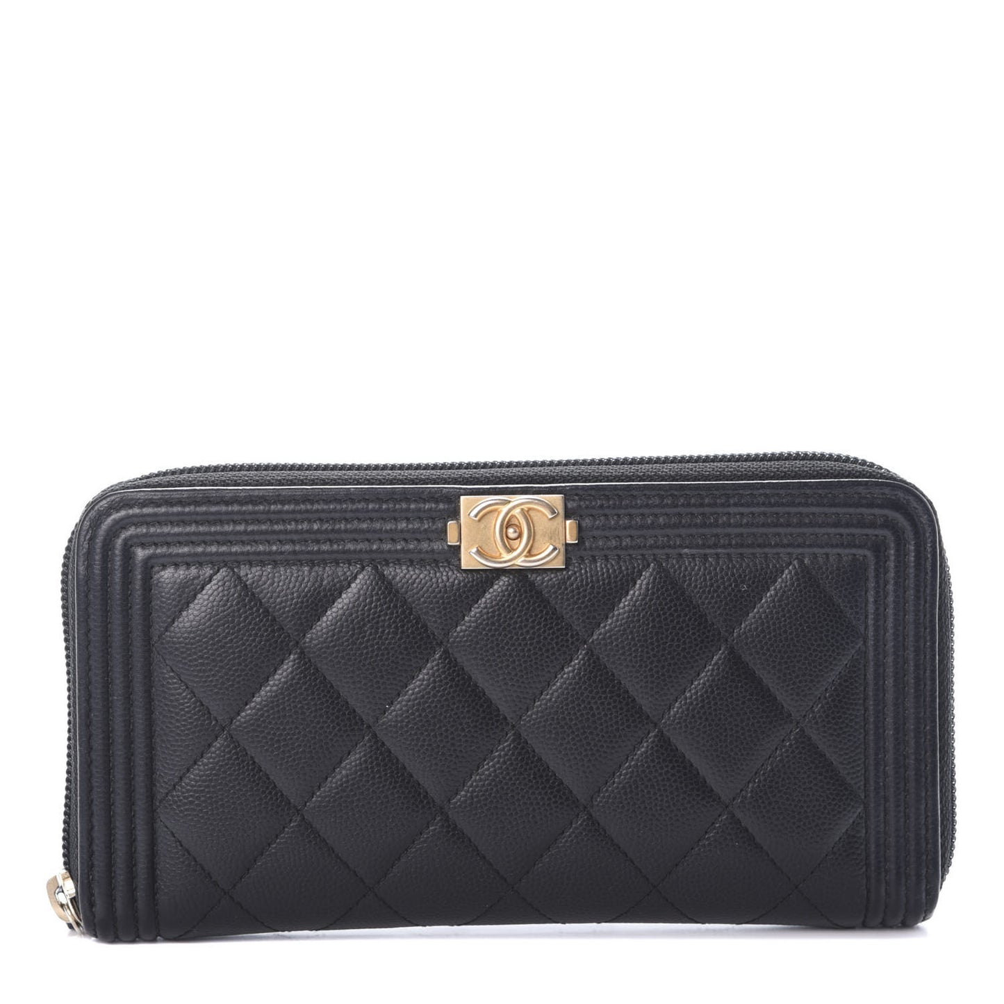 Caviar Quilted Boy Long Zip Around Wallet Black