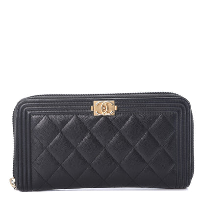 Chanel Caviar Quilted Boy Long Zip Around Wallet Black 1 of 7