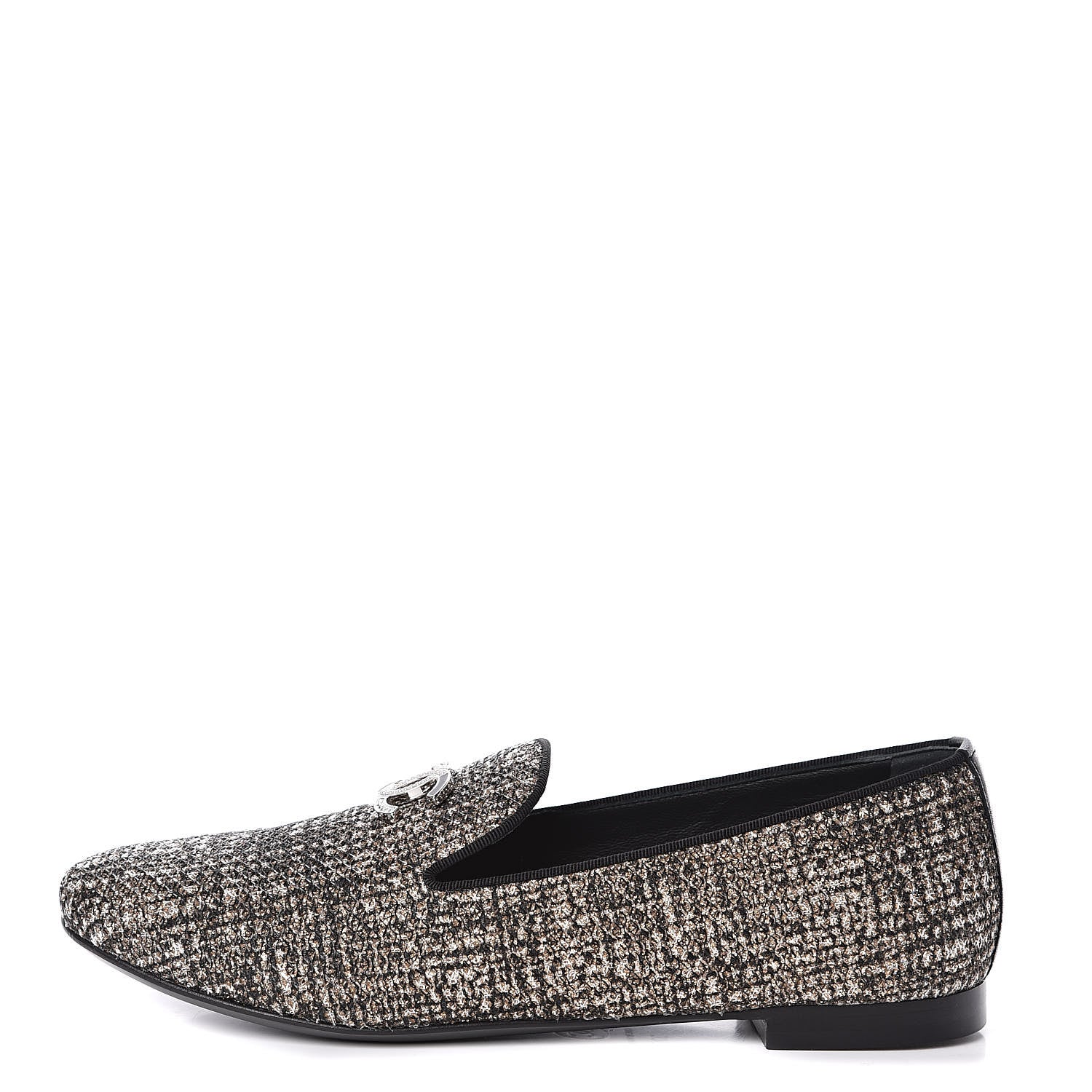 Chanel Fantasy Fabric Grosgrain CC Mocassin Loafers 37 Pink Black 1 of 9
