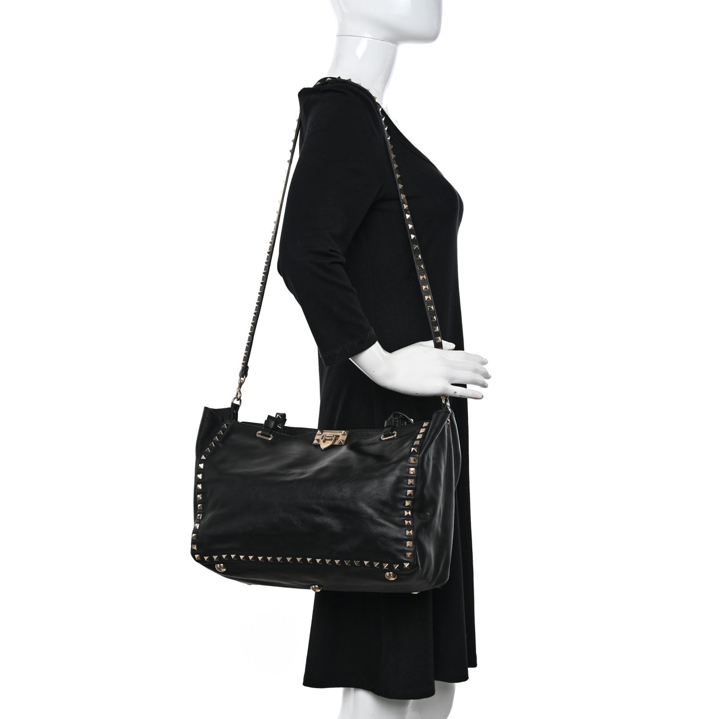 Vitello Medium Rockstud Tote Black