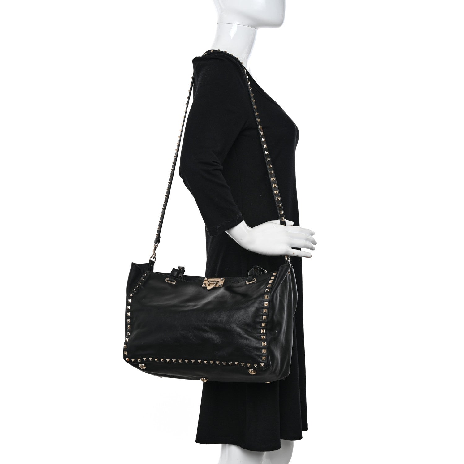 Valentino Garavani Vitello Medium Rockstud Tote Black 2 of 16