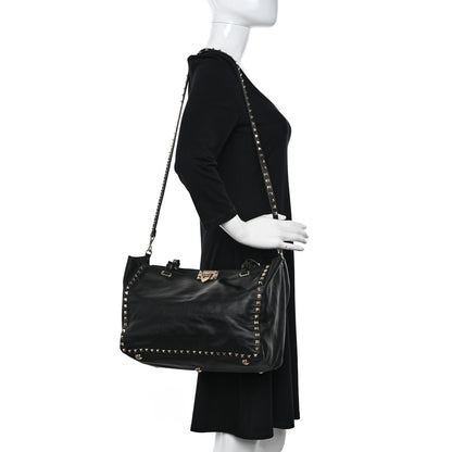Valentino Garavani Vitello Medium Rockstud Tote Black 2 of 16