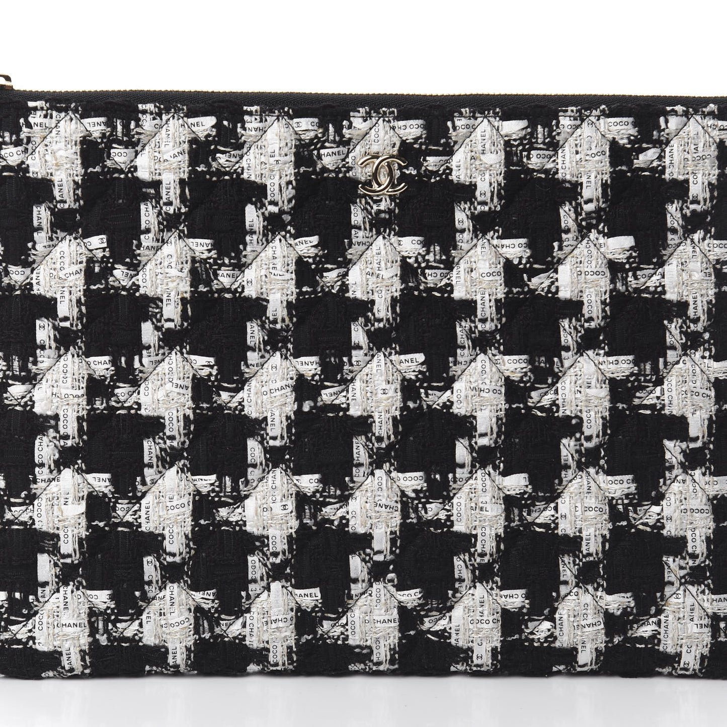 Tweed Quilted Medium Cosmetic Pouch Black Ecru White