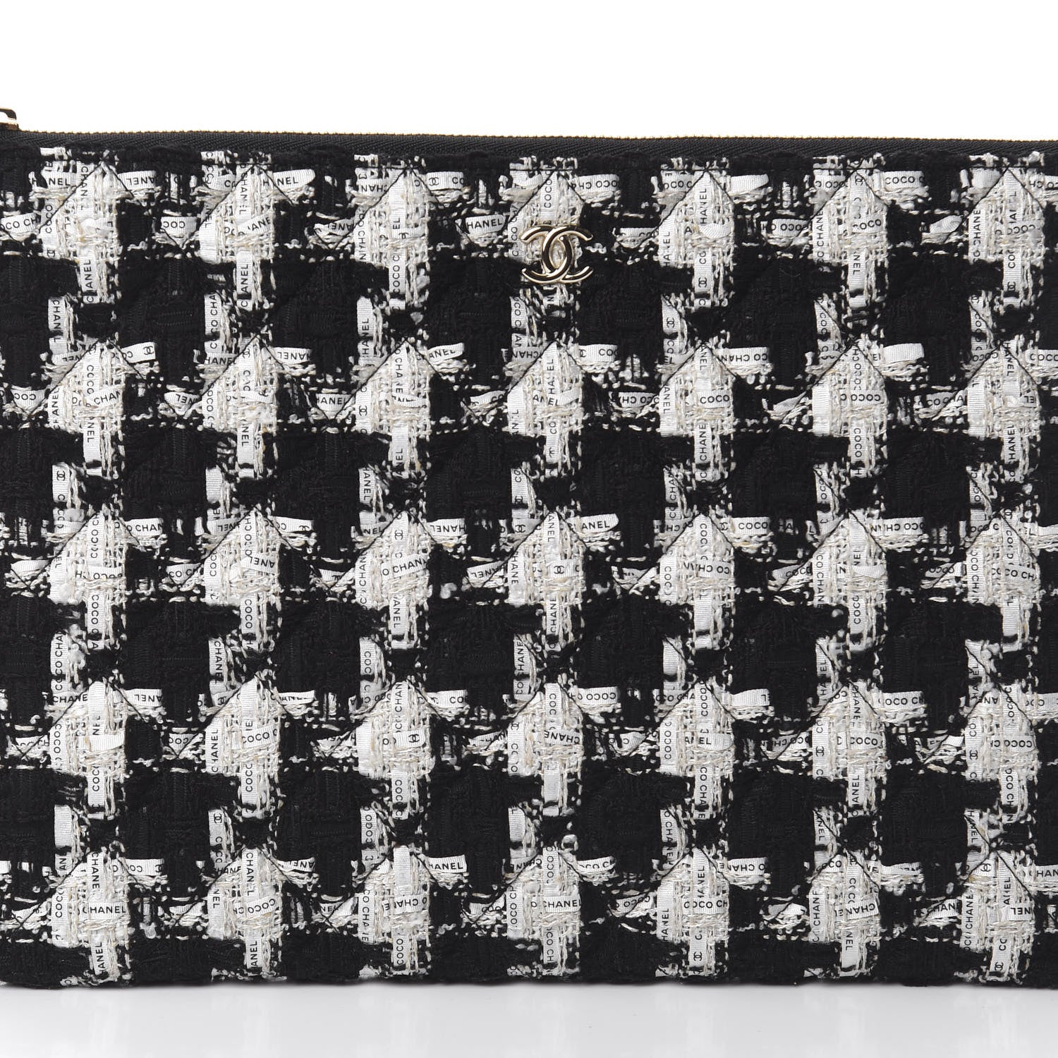 Chanel Tweed Quilted Medium Cosmetic Pouch Black Ecru White 7 of 7