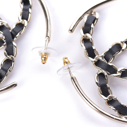 Chanel Lambskin CC Chain Hoop Earrings Black Gold 2 of 3