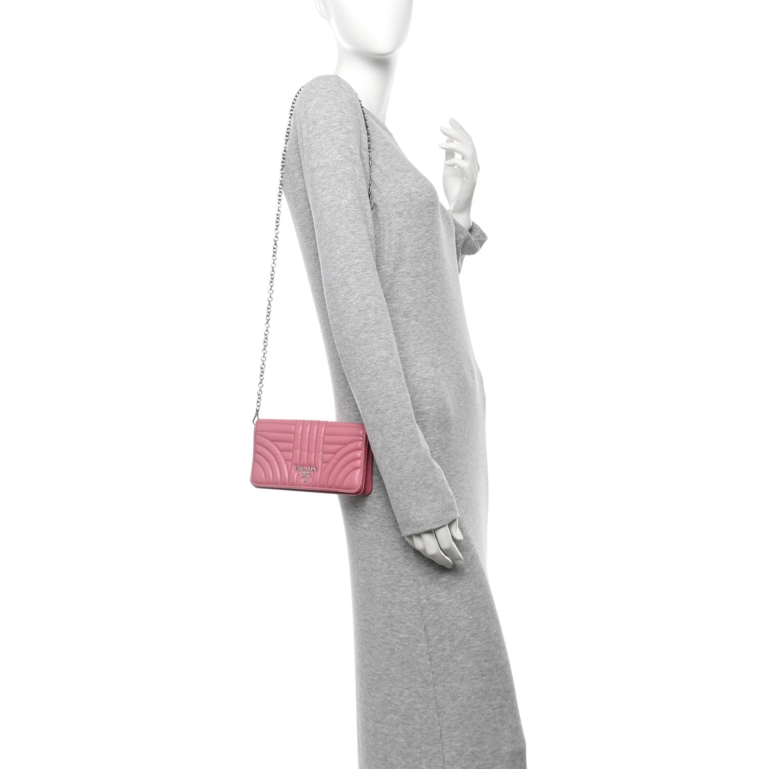 Prada Soft Calfskin Impunture Diagramme Chain Wallet Begonia 2 of 8