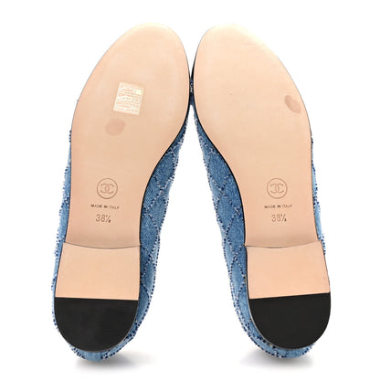 Chanel Denim Embroidered Grosgrain CC Cap Toe Ballerina Flats 38.5 Blue Black 6 of 9