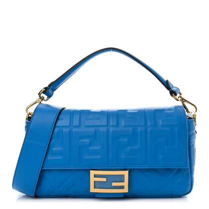 Fendi Nappa FF 1974 Embossed Baguette Blue Royal 1 of 10