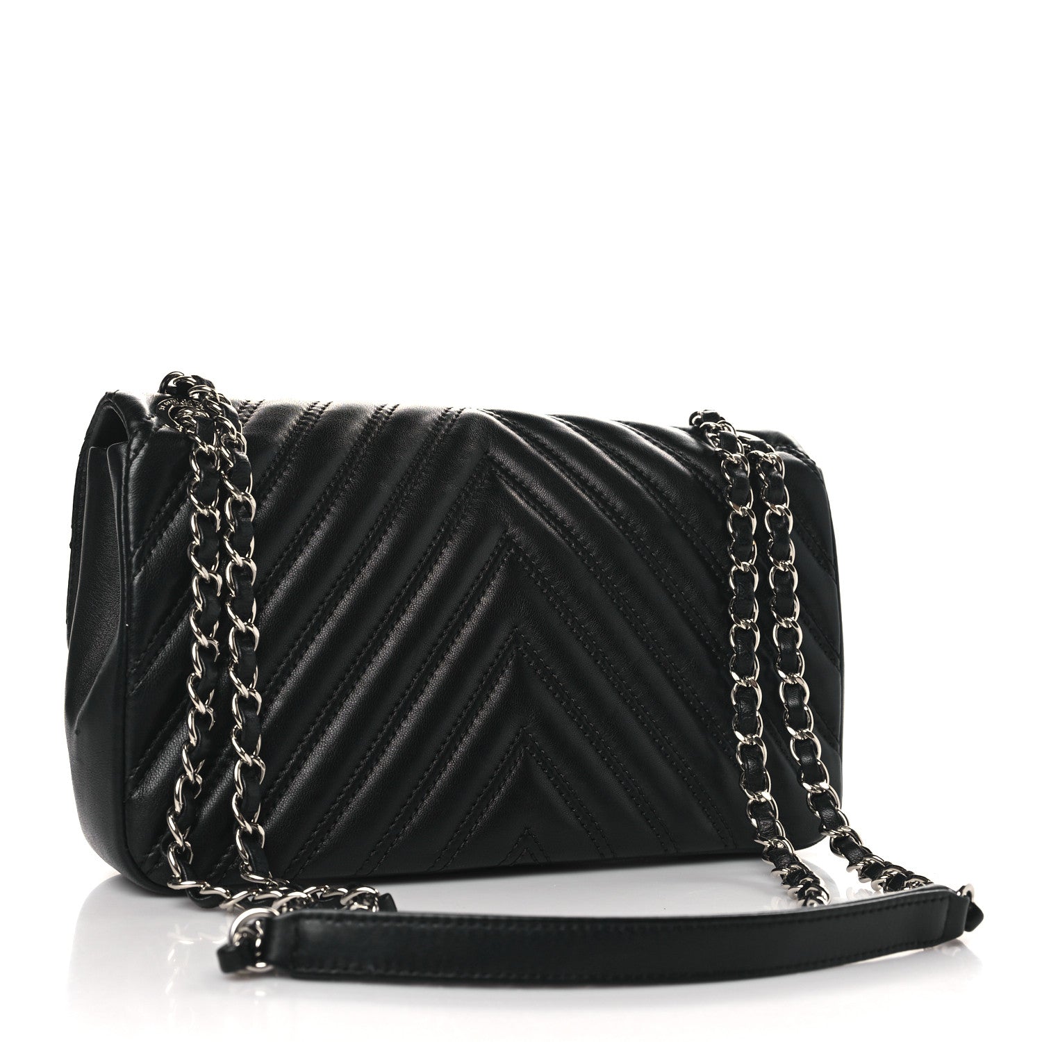 Chanel Lambskin Chevron Quilted Double Stitch Medium Single Flap Black 3 of 11