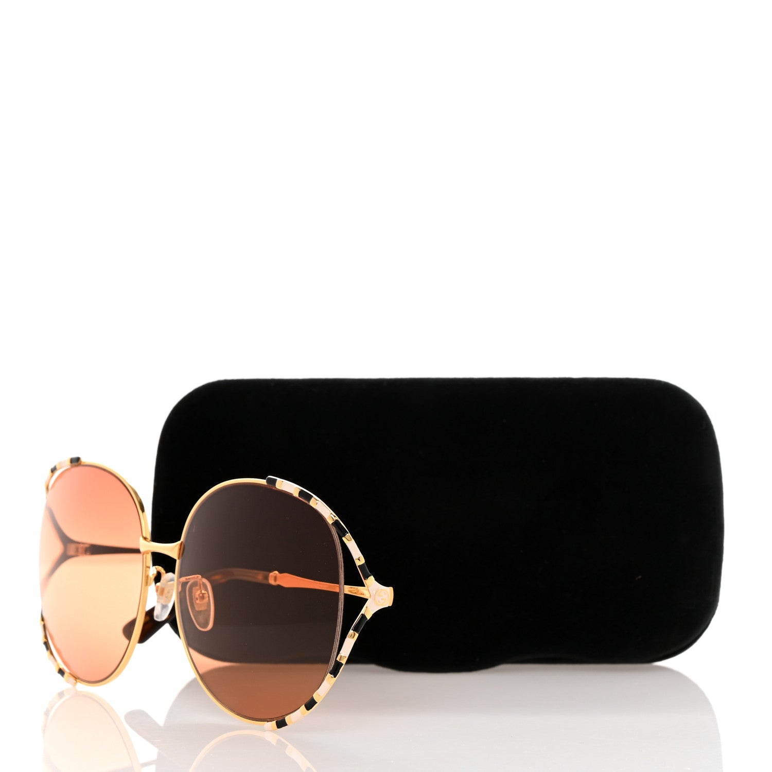 Gucci Metal Round Frame GG0595S Sunglasses Gold Black 8 of 8
