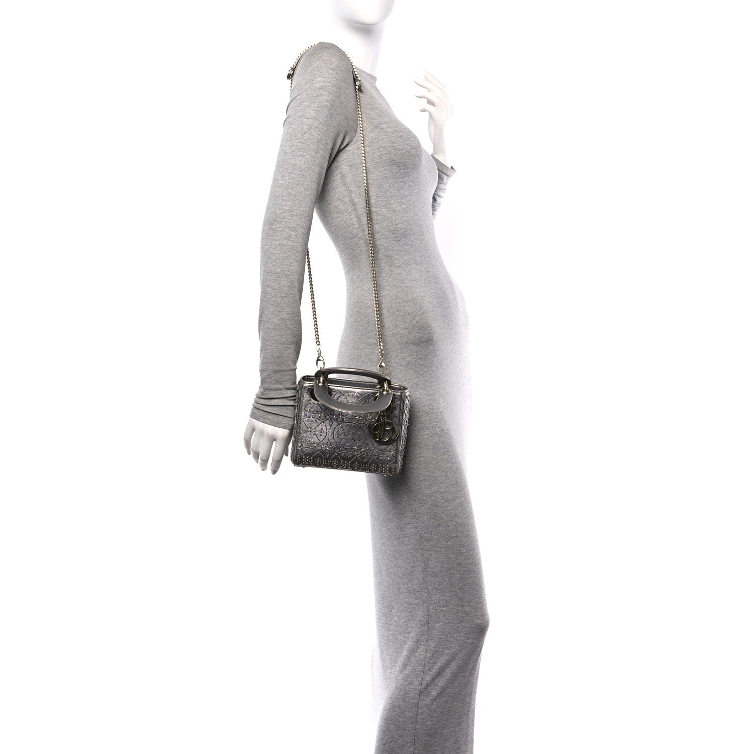 Christian Dior Metallic Lambskin Beaded Embroidered Mini Lady Dior Silver 2 of 11