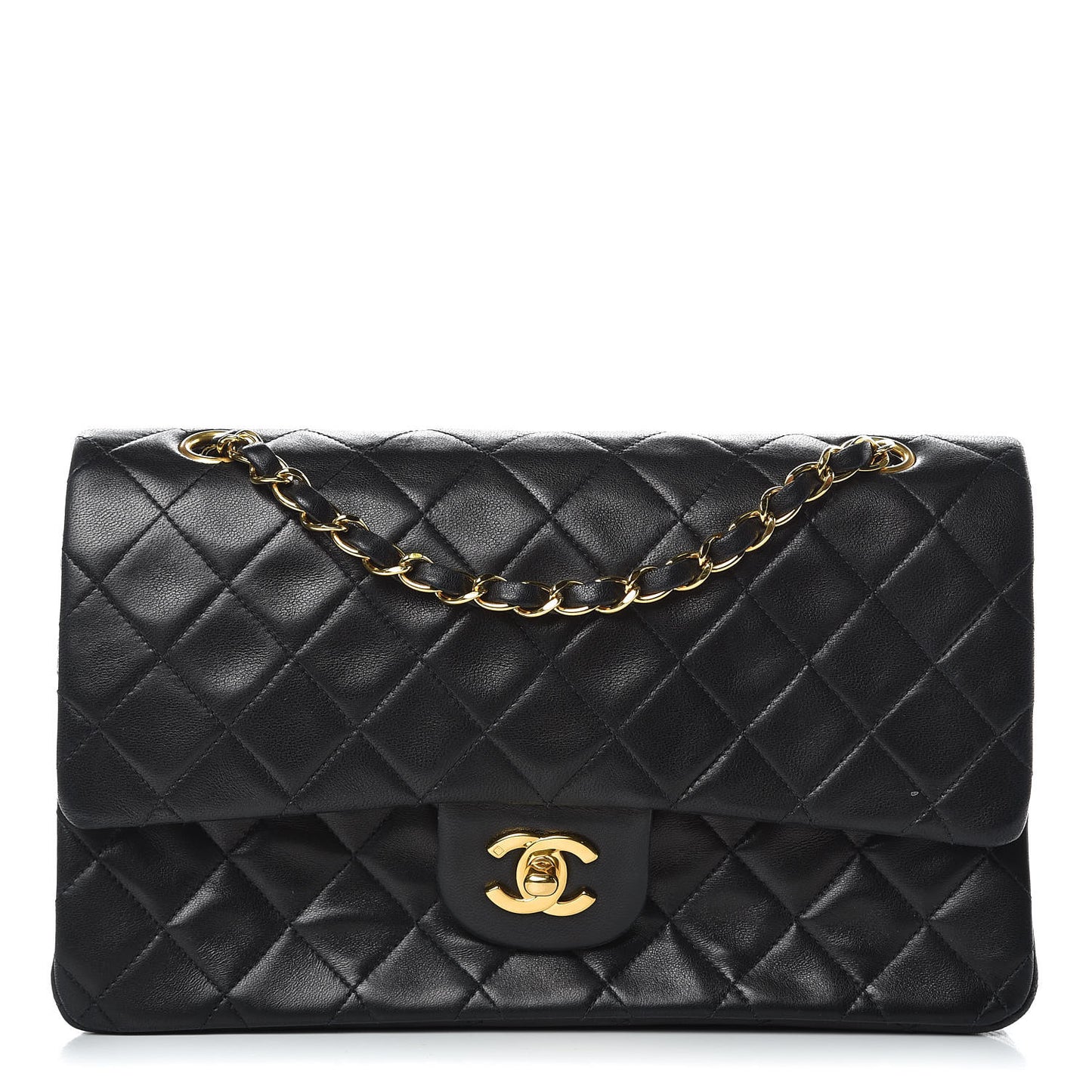 Lambskin Quilted Medium Double Flap Black