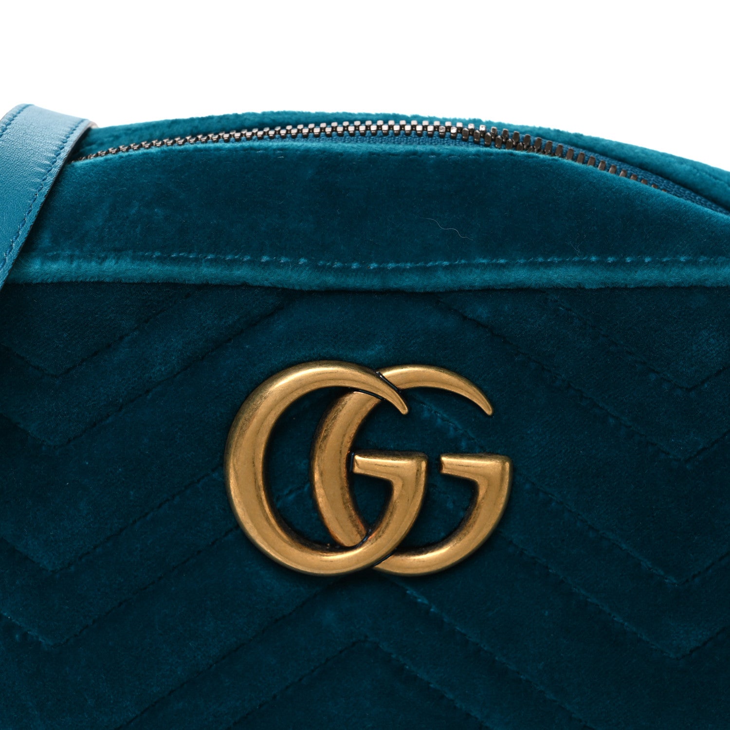 Gucci Velvet Matelasse Small GG Marmont Chain Shoulder Bag Pavone Cyan 7 of 9