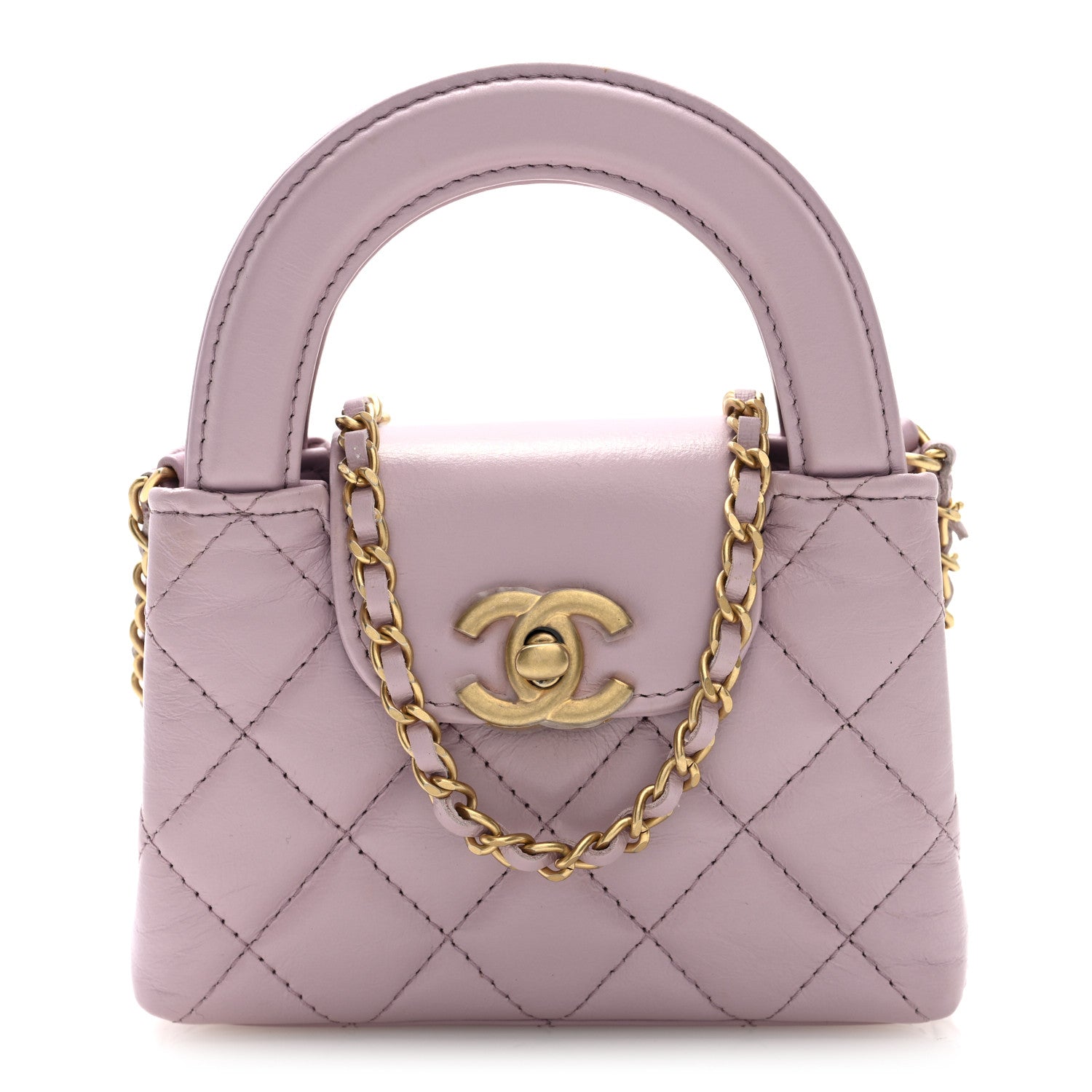 Chanel Shiny Aged Calfskin Quilted Mini Nano Kelly Shopper Light Pink 8 of 10