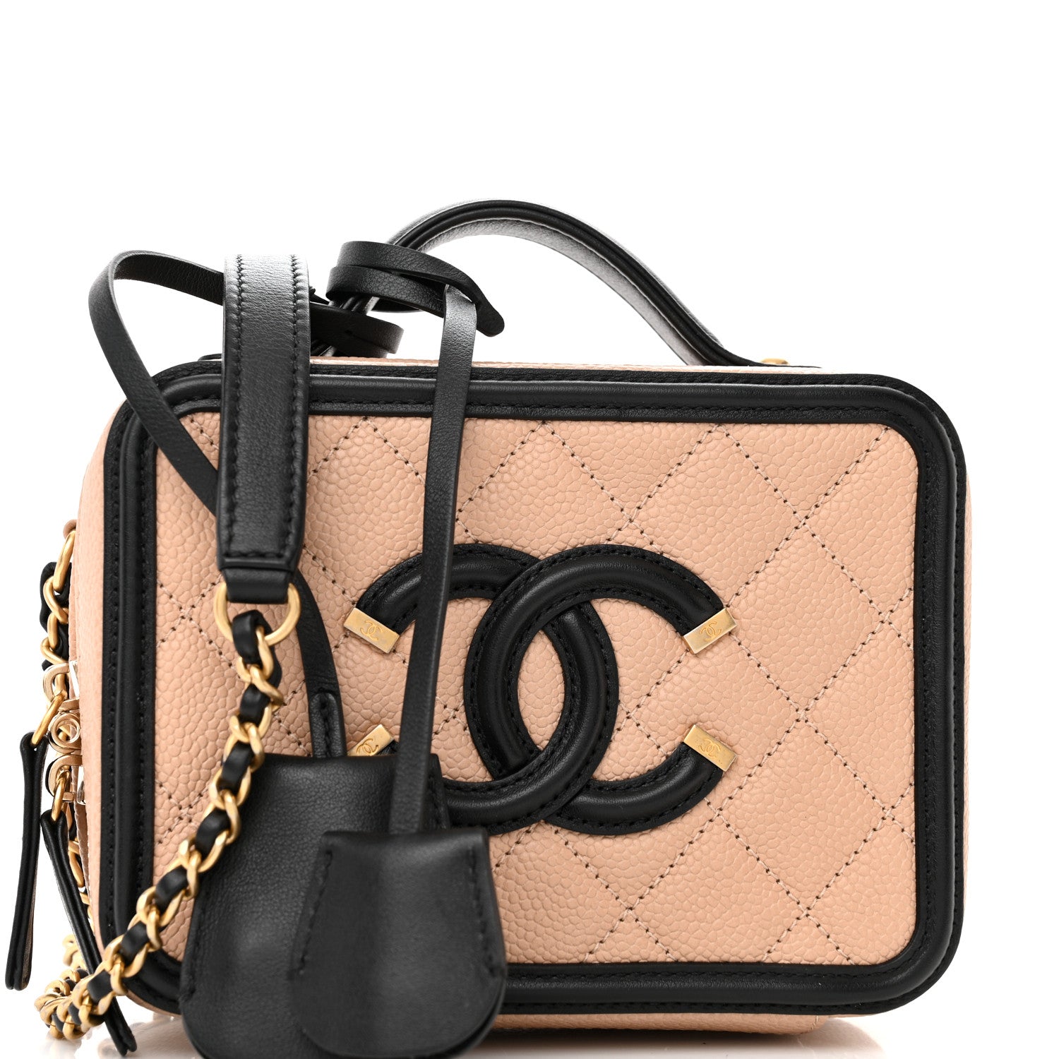 Chanel Caviar Quilted Small CC Filigree Vanity Case Beige Black 8 of 11