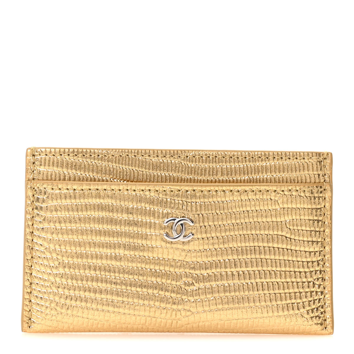 Chanel Metallic Calfskin Lizard Embossed Card Holder Gold 1 of 11