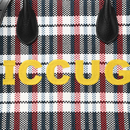 Gucci Canvas Plaid ICCUG Embroidered Small Tote Bag Black White Red Blue Smile Yellow 8 of 10