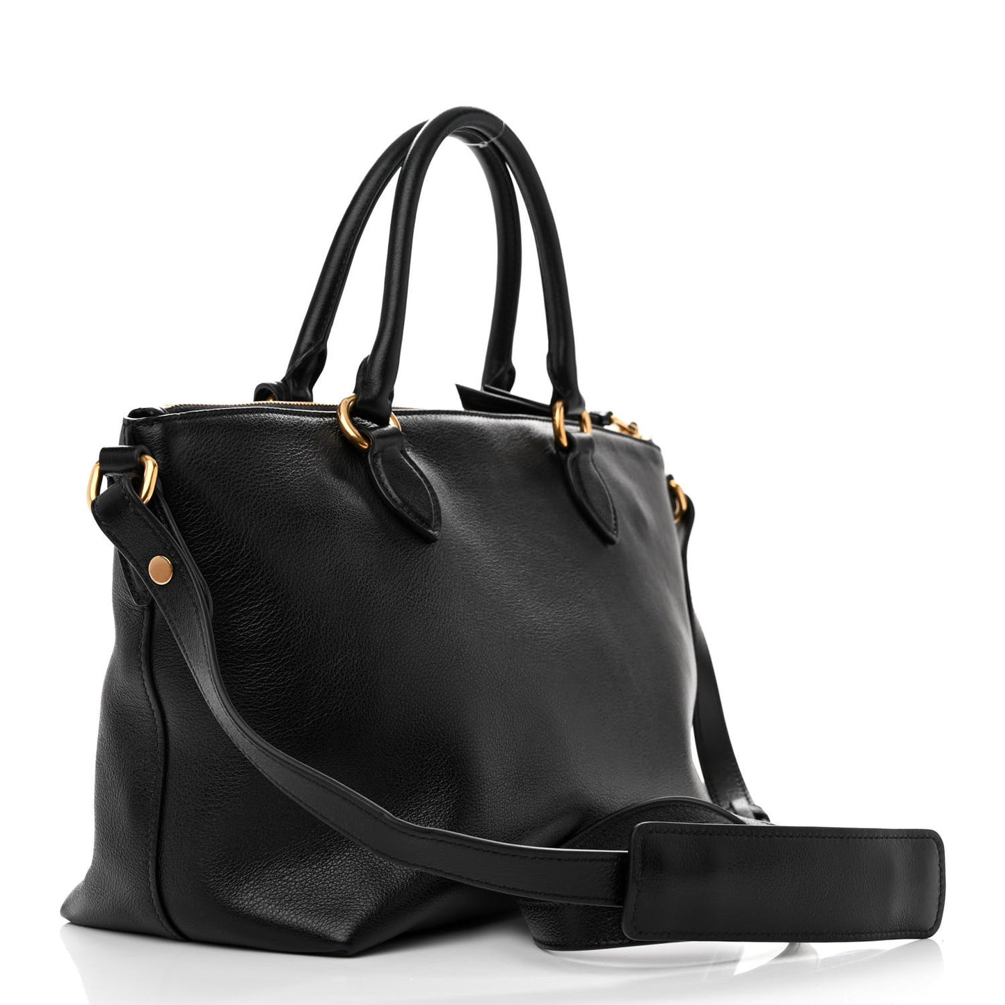 Glace Calfskin Embossed Logo Tote Black