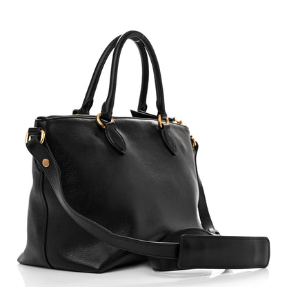Prada Glace Calfskin Embossed Logo Tote Black 3 of 14