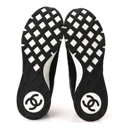 Chanel Nylon Suede Kidskin Calfskin Logo Sneakers 38 Black White 6 of 10